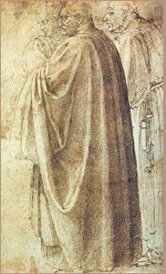 Рисунок Микеланджело с фрески Мазаччо «Освящение церкви Санта Мария дель Кармине» / www.Masaccio.ru