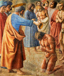 Святой Петр крестит новообращенных, или Крещение неофитов. Фрагмент. Фрески капеллы Бранкаччи. Мазаччо